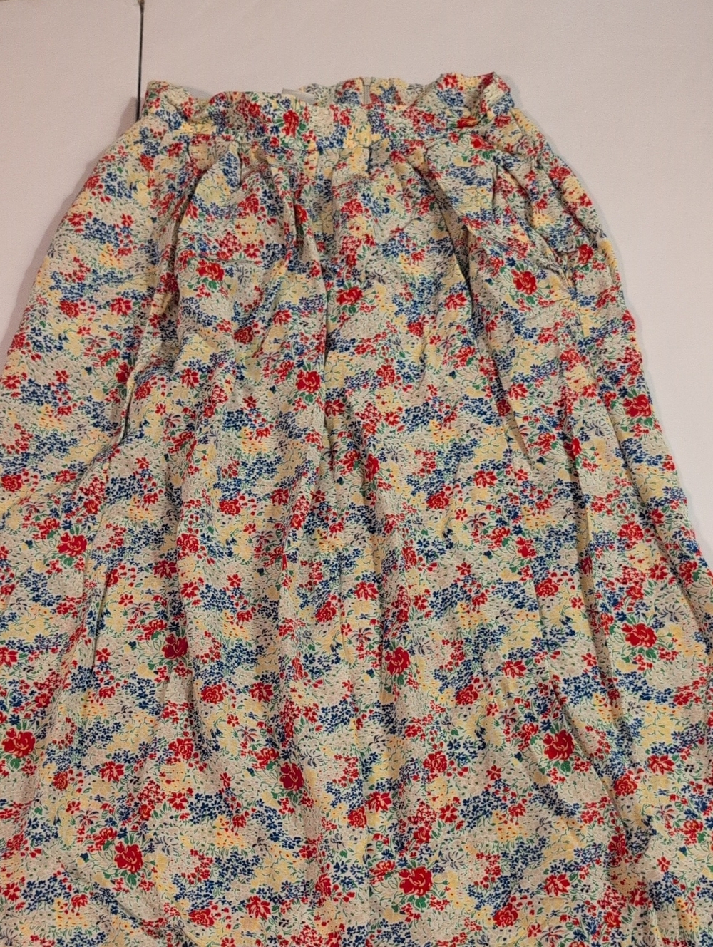 Stephen Douglas Ltd Floral Cotton Midi Skirt - Cream with Red & Blue Floral